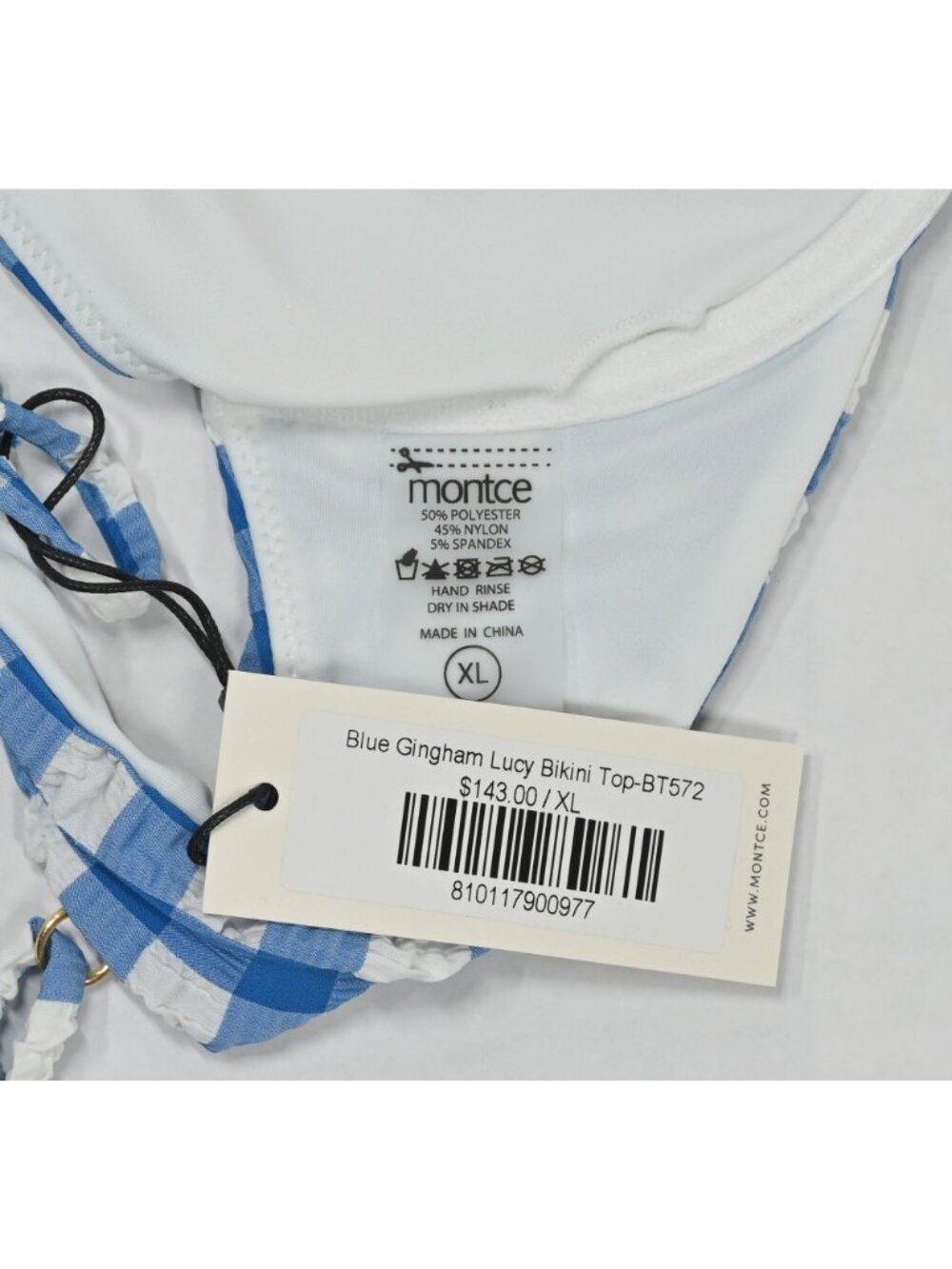 Montce Lucy Bikini Top in Blue Gingham - Picture 3 of 6